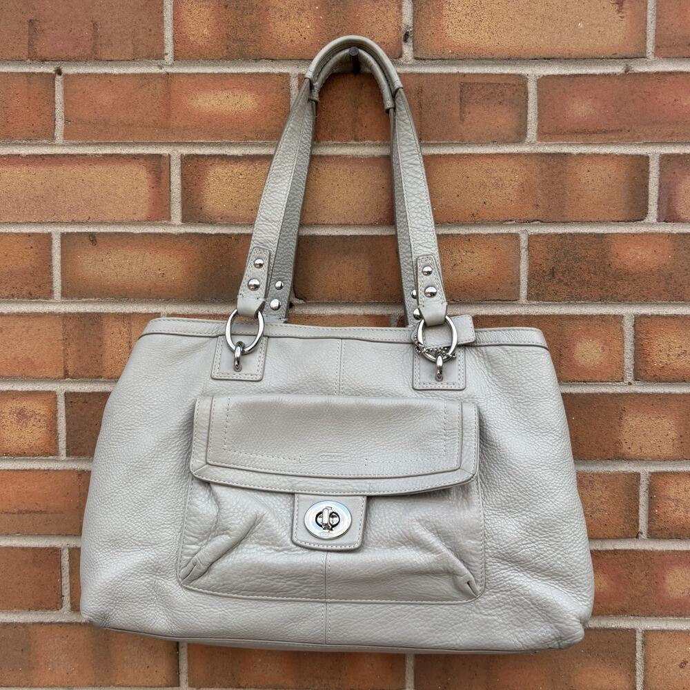 Coach Penelope Gray Soft Pebbled Leather Carryall Satchel Bag Preowned Worn